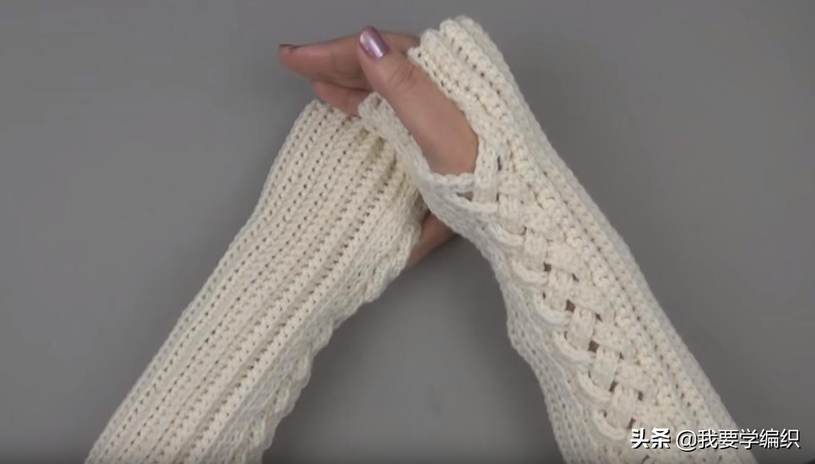 健身护腕手套_护腕绞花无指手套钩法_中粗羊毛线钩针教程